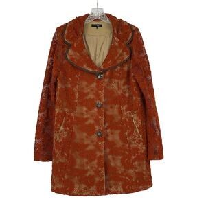 Ryu Anthropologie Burnt Orange Lace Overlay Jacket LG Witchy Witchcore